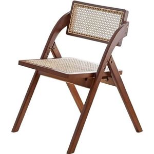 GEIRONV Opvouwbare eetkamerstoel, vintage rieten rugleuning stoel rubber hout rotan armloze zijstoel for eetkamer keuken balkon kleine ruimte Eetstoelen (Color : Walnut Color, Size : 76 * 53 * 61cm)
