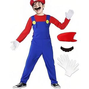 NIRANJAN Halloween kostuum Mario klassiek meisjes jongens kinderen volwassenen heren dames cosplay kostuum (M, kinderen rood)
