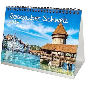 Travel Magie Zwitserland DIN A5 tafelkalender voor 2024 Zürich Basel Bern Berge vakantie reis - cadeauset inhoud: 1x kalender, 1x kerstkaart (in totaal 2 stuks)