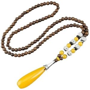 Retro Etnische Stijl Hanger Trui Ketting Houten Kralen Lange Ketting Mannen En Vrouwen Katoen En Linnen Accessoires Hanger(yellow)