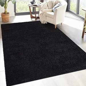 carpet city Shaggy hoogpolig tapijt, 200 x 200 cm, vierkant, zwart, langpolig woonkamertapijt, effen modern, pluizig zacht tapijt, slaapkamer decoratie