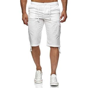 Reslad Linnen Cargo Shorts mannen strandbroek heren linnen broek 3/4 broek vrije tijd korte broek zomer bermudas RS-3001, wit, L