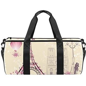 Reizen strandtassen, grote sport gym overnachting duffle vintage retro Parijs Eiffeltoren fiets print schoudertas met droge natte zak