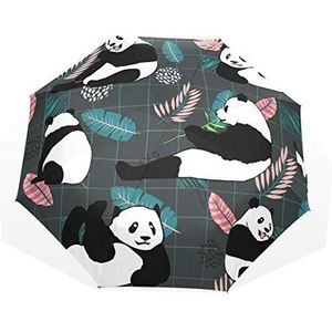 Rootti 3 Vouwen Lichtgewicht Paraplu Leuke Panda Print Een Knop Auto Open Sluiten Paraplu Outdoor Winddicht voor Kinderen Vrouwen en Mannen