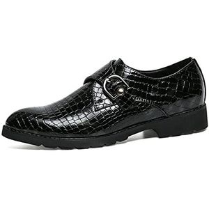 Geklede schoenen for heren Instapper Krokodil Reliëf Monniksriem PU-leer Lage bovenkant Antislip rubberen zool Blokhak Antislip Buiten (Color : Black, Size : 40 EU)