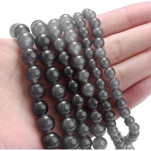 Natuursteen Kraal Zwart Wit Opaal Matte Agaat Hematiet Ronde Bulk Lava Kraal Voor Sieraden DIY Armband 4-12mm-Grijze Chalcedoon Kraal-8mm 44 tot 46st