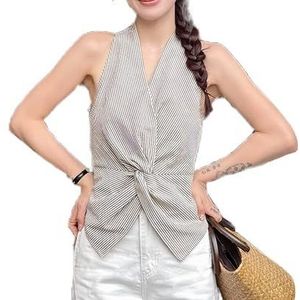 OHERUWKLS Dames Zomer Front Split Gedraaide Backless Sexy V Hals Mouwloze Zakelijke Werktop,zwart,M