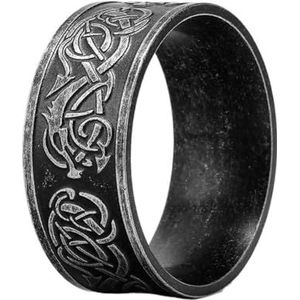 Viking Celtic Dragon Ring Voor Mannen - Noorse Mythologie Dragon RVS Piraat Duimring - Middeleeuwse Mode Vintage Gothic Punk Hip Hop Animal Amulet Sieraden (Color : Vintage, Size : 08)