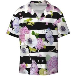 ZEEHXQ Amerikaanse Vlag Print Mens Casual Button Down Shirts Korte Mouw Rimpel Gratis Zomer Jurk Shirt met Zak, Bloem Butterfly1, XL