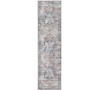 Rugvista Dhabi Oriental, Vloerkleden, Laagpolig, 80 x 300 cm, Langwerpig, Modern Tapijt, Chenille, OEKO-TEX Standard 100 kwaliteit, Hal, Slaapkamer, Keuken, Woonkamer, Eetkamer, Terracotta/Blauw
