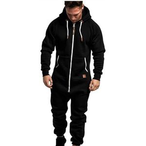 EflAl Onesie jumpsuit met capuchon voor heren, extra grote rompers met ritssluiting, ongedwongen effen kleur, eendelig joggingpak, nachtkleding (Kleur: zwart. Maat: 5XL)