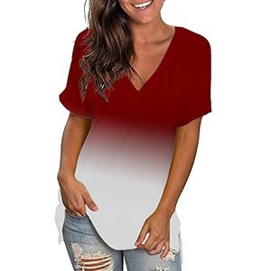 Dames 'Top korte mouwen flowy casual T-shirt zomer gekleurd T-shirt met V-hals, rood, M