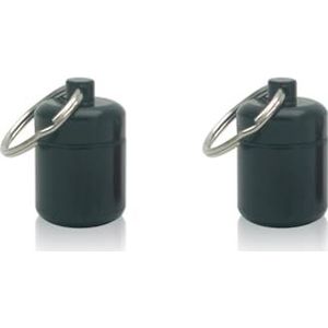 2 Set Mini Pillen Doos Aluminiumlegering Sleutelhanger Fles Backpacken Persoonlijke Tabletten Volwassenen Kinderen Ouderen Waterdichte Verzegelde Container Zwart