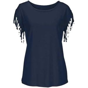 Tdvcpmkk Dames Dolman mouw O-hals Fringe Top T-shirt, Blauw, XL