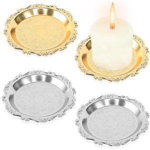 Stel en kandelaars - ribmotief ronde voet - 16 cm hoog