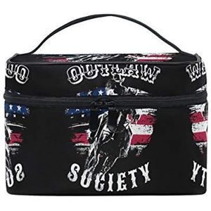 Cowboy Outlaw USA Paard Cosmetische Tas Organizer Rits Make-up Tassen Pouch Toilettas voor Meisje Vrouwen