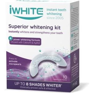 iWhite Superieure Kit Tandbleekmiddel Professioneel - 10 vormen - tot 8 tinten helderder. Bleken en herstel van het glazuur - Klinisch getest - Microparels, calcium en xylitol.