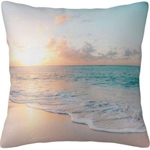 YUNWEIKEJI Mooie strand gele zonsondergang, kussensloop decoratieve kussensloop zachte polyester kussenslopen 45x45 cm