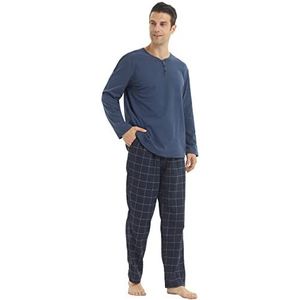 Herenpyjama Set Ultrazachte Henley T-shirt met lange mouwen Top & geruite pyjamabroek met zakken Nachtkleding Fleece loungewear