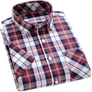 Men's Shirt Short Sleeve Men's Spring and Summer Casual Holiday Checked Shirt 100% Cotton Plaid Shirt with Pocket