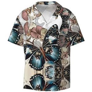 TyEdee Mooie Butterfly1 Print Heren Korte Mouw Jurk Shirts met Pocket Casual Button Down Shirts Business Shirt, Zwart, S