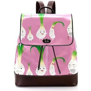 Gepersonaliseerde casual dagrugzak tas voor tiener lente ui familie met roze achtergrond schooltassen boekentassen, Meerkleurig, 27x12.3x32cm, Rugzak Rugzakken