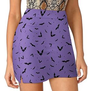 Halloween Zwarte Vleermuizen Vrouwen Skorts Hoge Taille Tennisrok Gelaagde Korte Mini Rok Culottes Skorts Met Zakken XL