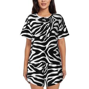 RIVETECH Pyjama met zebraprint voor dames met korte mouwen - comfortabele korte sets, nachtkleding met zakken, Zwart, XL