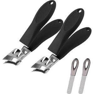 Brede kaakopening anti-splash schuine nagelknipper, nagelknipper met nagelvijl, schuine nagelknipper, gebogen mes for dikke nagels, gebogen teennagelknipper for mannen, senioren volwassenen(2pcs Black