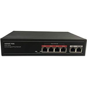 SECUPOE 4-poorts Fast Ethernet PoE Switch ondersteuning 10 / 100M met 2-Port FE netwerk uplink 802.3af / at ingebouwde DC48V voeding 250m gegevensoverdracht