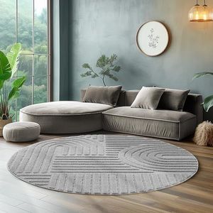 Hoogpolig vloerkleed voor de woonkamer, keukentapijt, slaapkamer tapijt Scandinavisch en boho tapijt met 3D-ontwerp, kleur: Zilver, maat: 80 cm Ronde