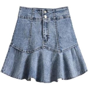 Denim A-lijn rok voor vrouwen hoge taille zomer geplooide jeans rokken vintage kleding, A, 3XL
