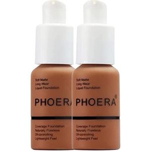 Glamza Phoera Foundation volledige dekking make-up set - 24 uur langdurige olie controle - zachte gladde matte vlekkeloze concealer crème - Inc x2 30ml Foundation & Siliconen Blender Spons (109 Mokka)