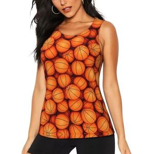 JGHHOUN Basketbal Oranje Print Stijlvolle Atletische Tank Top Zomer Activiteiten Vissen Camping Yoga Blijf Koel Droog, Zwart, S