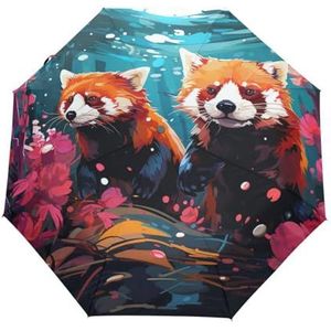 KAAVIYO Leuke Kleurrijke Rode Panda's Automatische Paraplu Winddicht Opvouwbare Paraplu Auto Open Sluiten voor Meisjes Jongens Vrouwen, Patroon, M