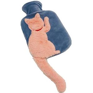 RTWAY Warmwaterzak met pluizige hoes, schattige kat warme waterzak voor pijnverlichting door artritis, hoofdpijn, warme en koude therapie, 1 liter