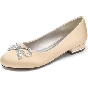 Dames Satijnen Bruiloft Flats voor Bruid Ronde Neus Slip On Formele Jurk Platte Schoenen Avond Bruids Feest Jurk Platte Schoenen,Champagne,36 EU