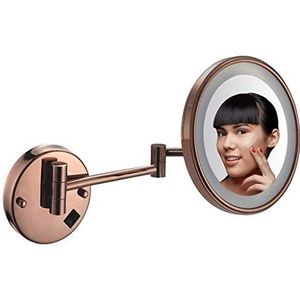 YLTXMCZT Make-up spiegel muur mount 20 cm badkamer scheerspiegel muur gemonteerd, verlicht 5x vergroting (maat: roségoud)