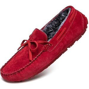 Heren loafers schoen suède nepbont voering bootschoenen antislip comfortabele platte hak prom casual instapper (Color : Red Lined, Size : 44.5 EU)