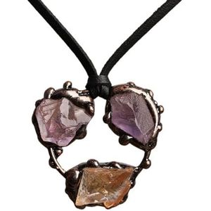 Unique Women Necklace Jewelry Natural Amethysts Quartz Black Tourmaline Stone Leather Necklace For Women Jewelry Gift (Color : Purple Yellow Quartz)