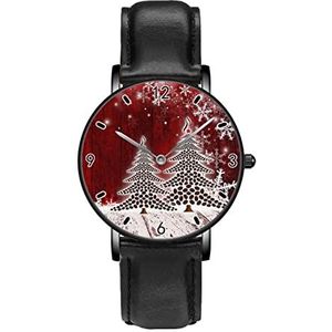 Kerstboom Sneeuwvlok Retro Houten Rode Klassieke Patroon Horloges Persoonlijkheid Business Casual Horloges Mannen Vrouwen Quartz Analoge Horloges, Zwart