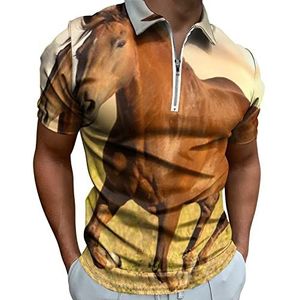 Running Horse Half Zip-up Polo Shirts Voor Mannen Slim Fit Korte Mouw T-shirt Sneldrogende Golf Tops Tees XL