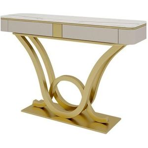 Vickyliou Entrance Table, moderne consoletafel, marmerlook, smalle tafel, 120 cm, voor entree, consoletafel met opbergruimte (goud)