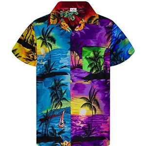 King Kameha Hawaïhemd voor heren, funky hemd met korte mouwen en borstzakje, met surfprint, Surf grijs, S