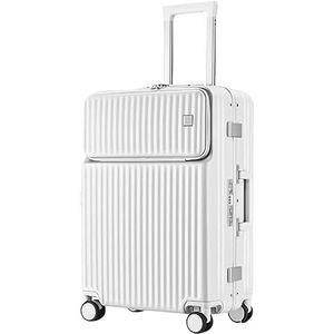 Lichtgewicht Koffer Bestendig Hard Bagage Aluminium Frame Handbagage Beveiliging TSA-slot Koffer Koffer Bagage (Color : White, Size : 24inch)