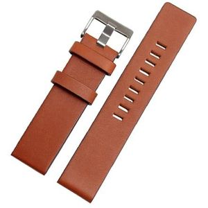 EDVENA Koe lederen band compatibel met horlogeband DZ7312 |DZ4323 |DZ7257 Met roestvrijstalen pin gesp-riem 24 26 27 28 30 mm platte band (Color : Brown silver, Size : 32mm)