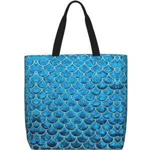 OdDdot Heldere Aqua Blauw Turquoise Print Tote Bag Voor Vrouwen Opvouwbare Gym Tote Bag Grote Tote Tassen Vrouwen Handtas Voor Reizen Sport, Blauwe vis schaal., Eén maat
