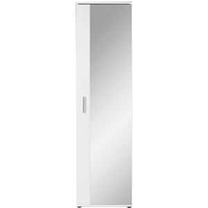 HOMEXPERTS Spiegelkast Justus/eendeurs hoge kast met spiegeldeur/wit/handgrepen zilverkleuren/deur variabel rechts of links / 5 vakken/garderobekast / 49x196x30cm (B x H x D)