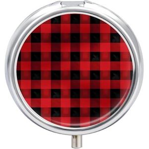 Rood Zwart Buffalo Check Plaid Pillendoos Ronde Draagbare Pil Organizer Waterdichte Dagelijkse Vitamine Houder Dozen Creatieve 3 Compartiment Geneeskunde Pil Case voor Portemonnee Of Pocket