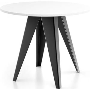 WFL GROUP Glory Eettafel in industriële stijl, modern, rond, uittrekbaar van 90 cm tot 130 cm, met gepoedercoate metalen poten, tafel voor kleine keuken, kleur wit, 90 cm
